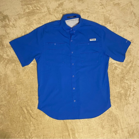 COLUMBIA MENS PFG OMNI SHADE BUTTON DOWN SHORT SLEEVE SIZE MEDIUM - Picture 1 of 4